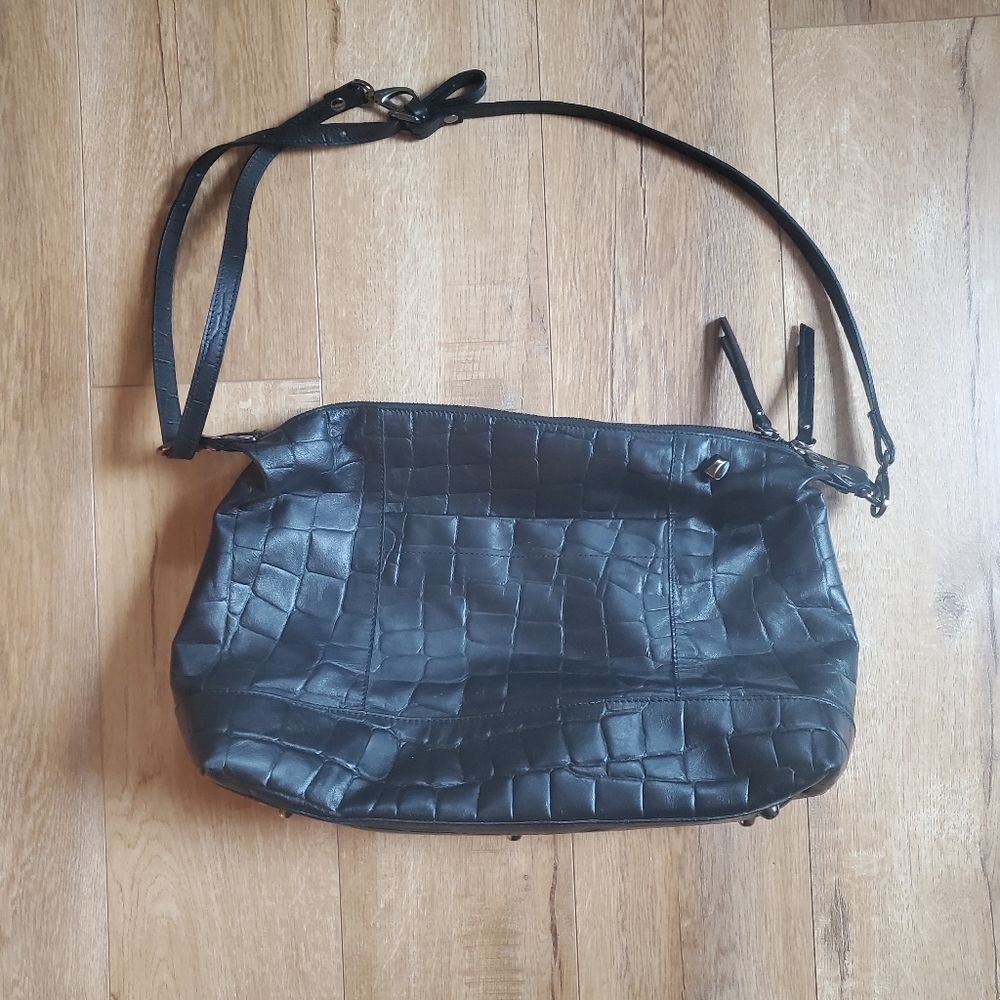 A. Bellucci Genuine Leather Croc Embossed Vintage Satchel Crossbody Designer Bag